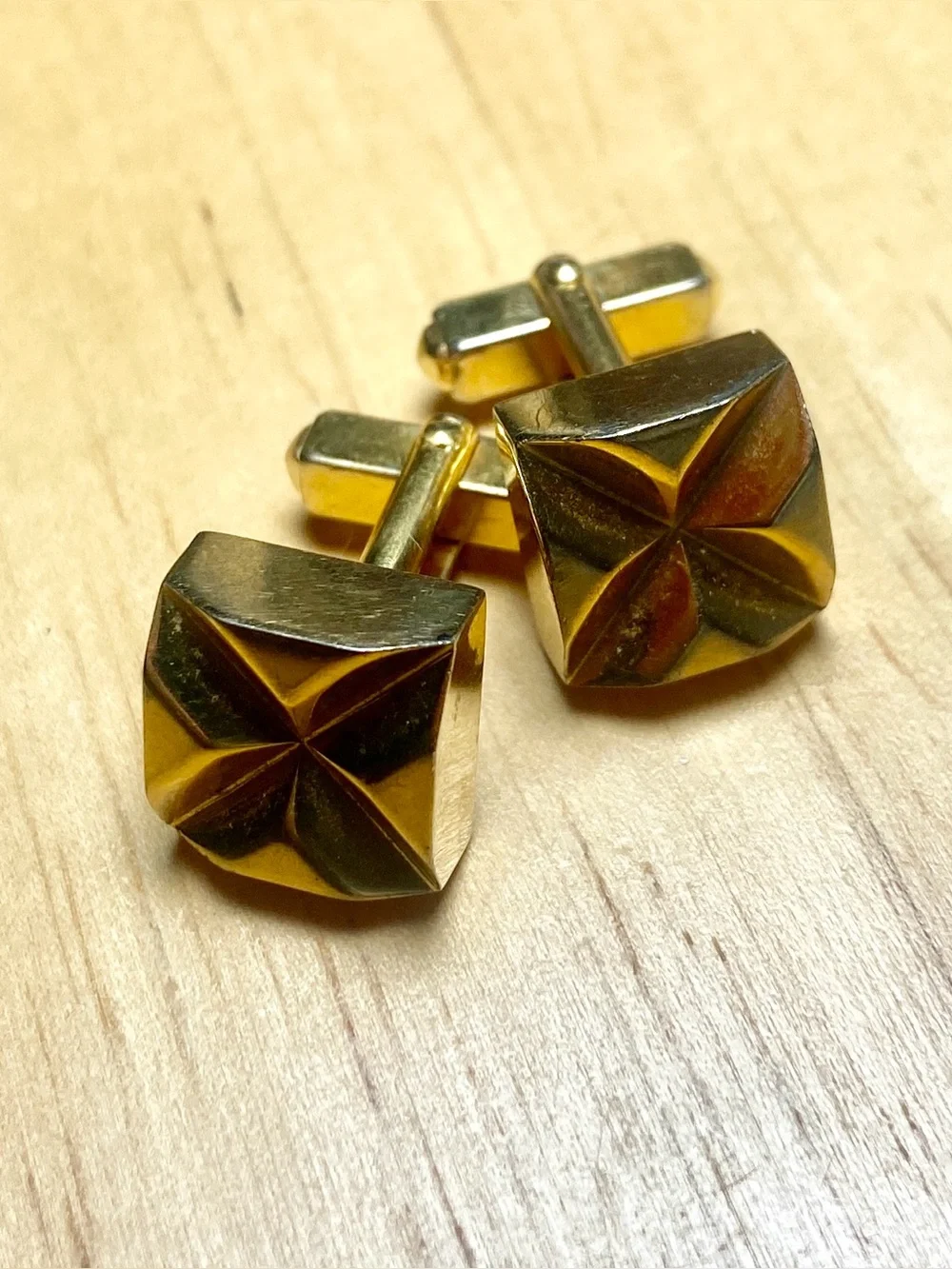 Vintage Gold toned Geometric Men's Cufflinks Square Design Signed Anson